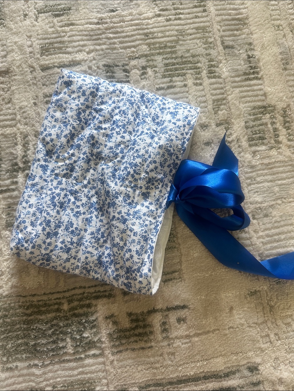 NBW Blue Floral Cotton Bible Bag with Royal Blue Ribbon
